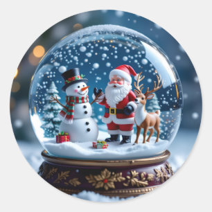 Sticker Rond Boule à neige avec le Père Noël et Renne
