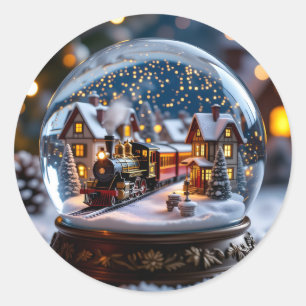 Sticker Rond Boule à neige avec train vintage et village