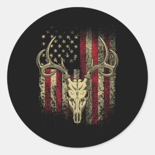 Sticker Rond Boule Antlers Et Crâne Sur Un Drapeau Américain H