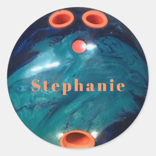 Sticker Rond Boule de bowling orange en marbre bleu personnalis