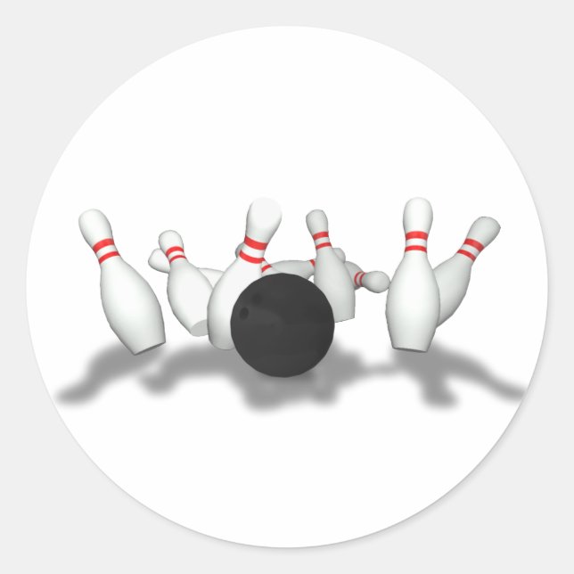 Sticker Rond Boule de Bowling & Pins : Modèle 3D : (Devant)