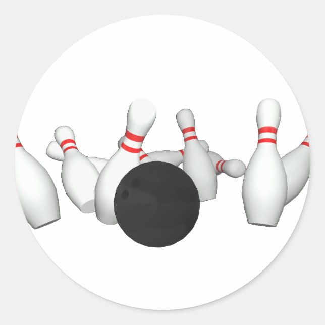 Sticker Rond Boule de Bowling & Pins : Modèle 3D : (Devant)