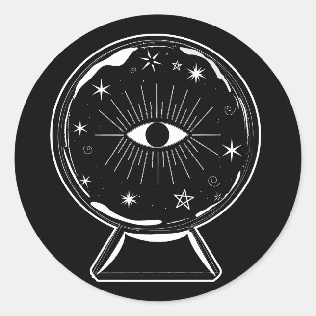Sticker Rond Boule de cristal magique Œil de voyance dit tout (Devant)