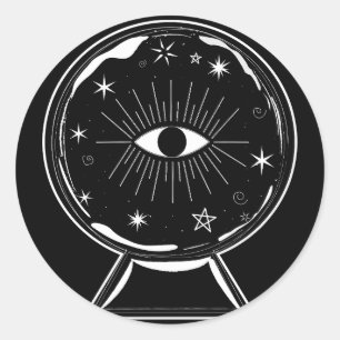 Sticker Rond Boule de cristal magique Œil de voyance dit tout