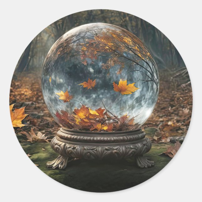 Sticker Rond Boule de cristal mystique d'automne (Devant)