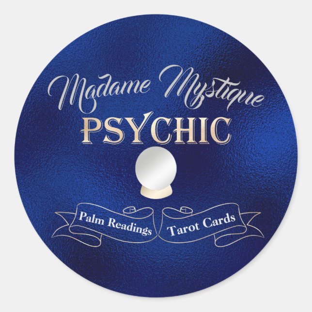 Sticker Rond Boule de cristal psychique or et bleu (Devant)