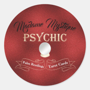 Sticker Rond Boule de cristal psychique or et rouge
