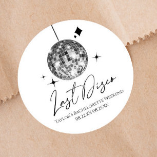 Sticker Rond Boule de disco argentée dernière soirée disco d'en