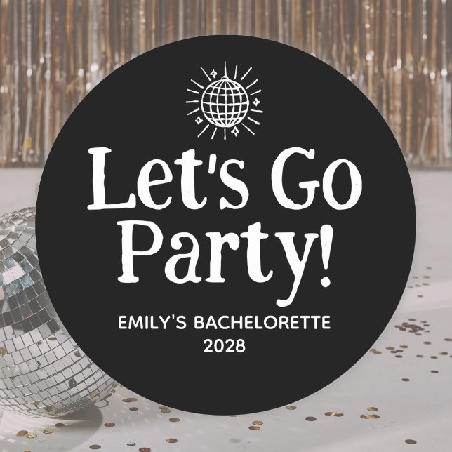 Sticker Rond Boule de Disco Doodle Noir pour Enterrement de Vie (Créateur téléchargé)