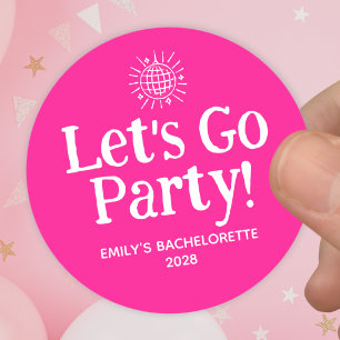 Sticker Rond Boule de Disco Gribouillée Rose Chaud pour Enterre