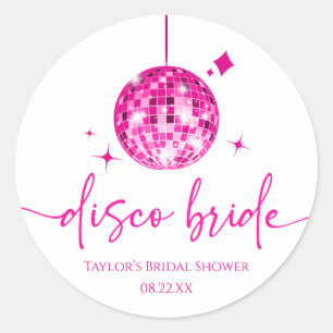 Sticker Rond Boule de disco rose Mariée disco Enterrement de vi
