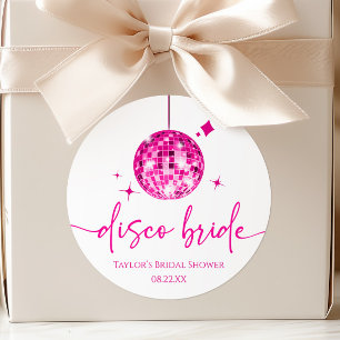 Sticker Rond Boule de disco rose Mariée disco Enterrement de vi