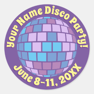 Sticker Rond Boule de disco violet rétro PERSONNALISÉE
