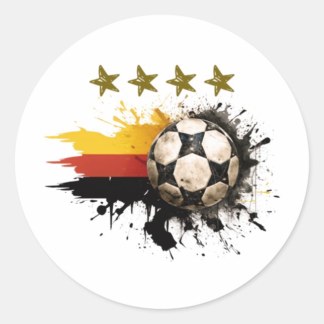Sticker Rond Boule de football avec drapeau allemand et quatre  (Devant)