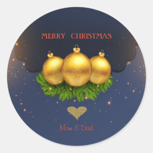 Sticker Rond Boule de Noël élégante en or sur branches de pin
