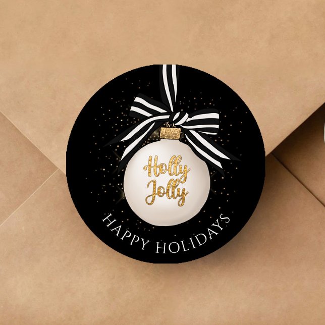 Sticker Rond Boule de Noël Elégante Joyeuses Fêtes (Elegant Happy Holidays Christmas Bauble Classic Round Sticker)