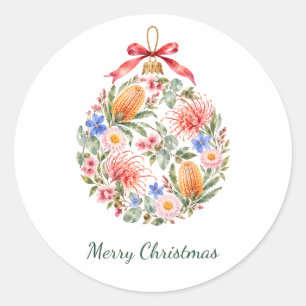 Sticker Rond Boule de Noël florale australienne Cadeau de Joyeu