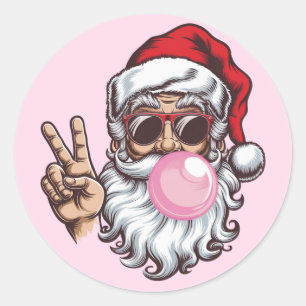 Sticker Rond Boule de Noël Retro Père Noël Vintage
