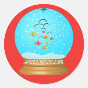 Sticker Rond Boule de poisson neige globe mignon rouge bleu
