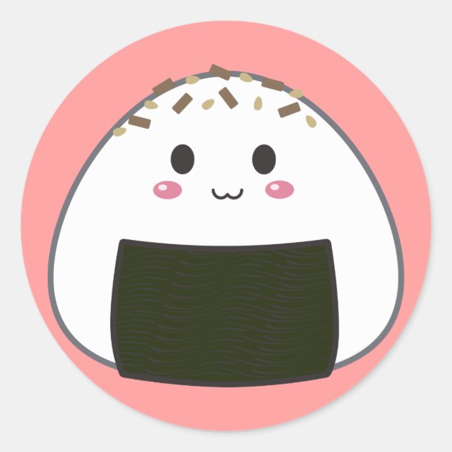 Sticker Rond Boule de riz Kawaii "Onigiri" avec Toppings (Devant)