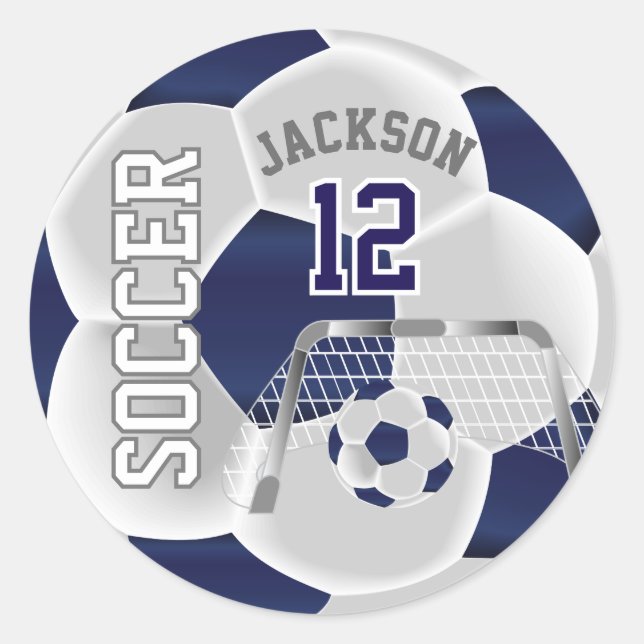 Sticker Rond Boule de soccer bleu foncé et blanc (Devant)