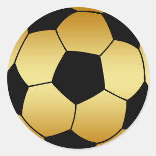 STICKER ROND BOULE DE SOCCER OR ET NOIR