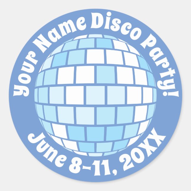 Sticker Rond Boule disco bleue rétro PERSONALISÉE (Devant)