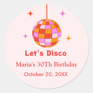 Sticker Rond Boule Disco Orange Rose Fête d'anniversaire Let's