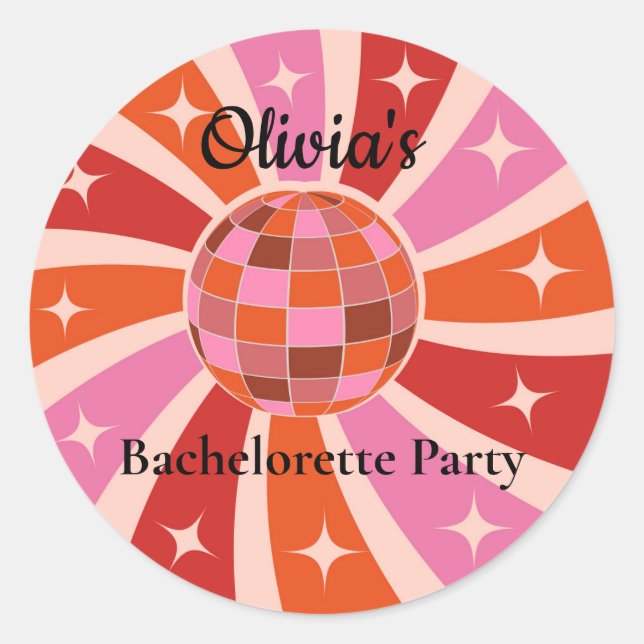 Sticker Rond Boule Disco Retro Personnalisée Bachelorette (Devant)