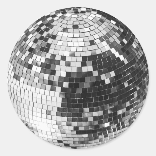Sticker Rond Boule disco rétro scintillement paillettes argent  (Devant)