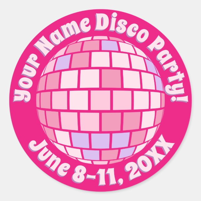 Sticker Rond Boule disco rose rétro PERSONALISÉE (Devant)