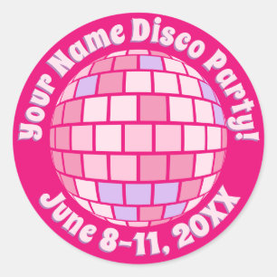 Sticker Rond Boule Disco Rose Retro PERSONNALISÉE