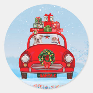 Sticker Rond Bouledogue anglais dans une voiture avec le Père N