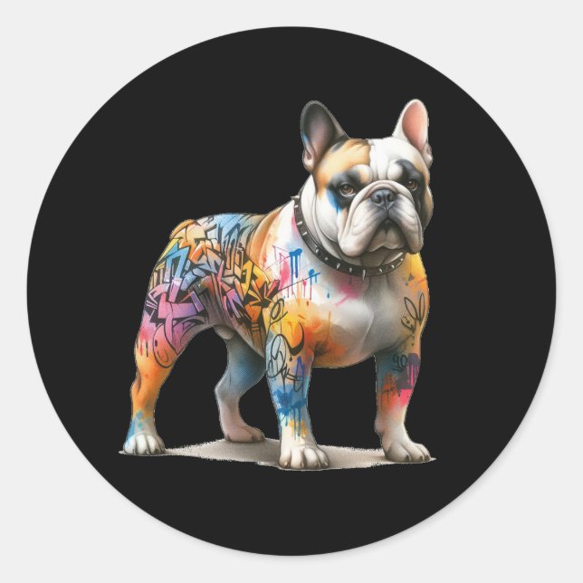 Sticker Rond bouledogue et graffiti (Devant)