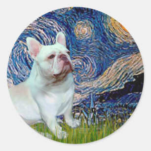 Sticker Rond Bouledogue français (4S) - Nuit étoilée