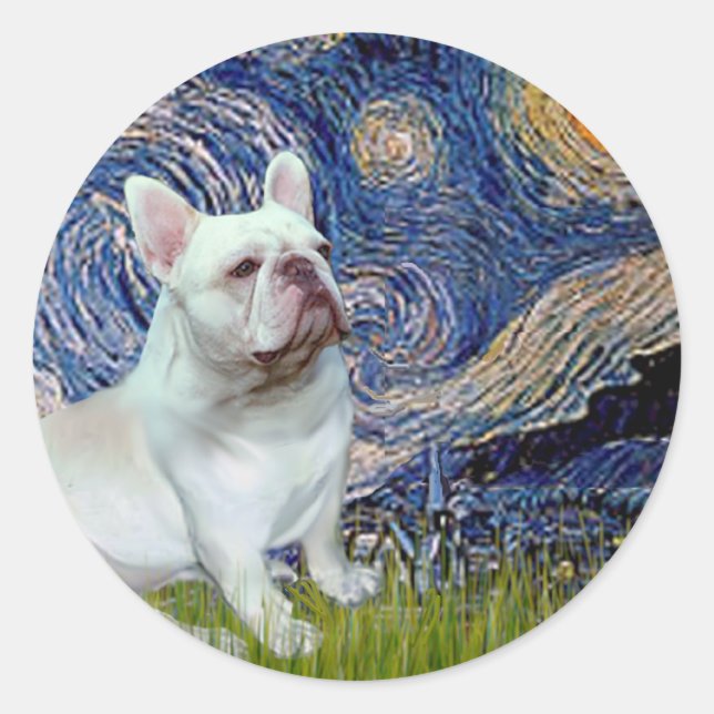Sticker Rond Bouledogue français (4S) - Nuit étoilée (Devant)