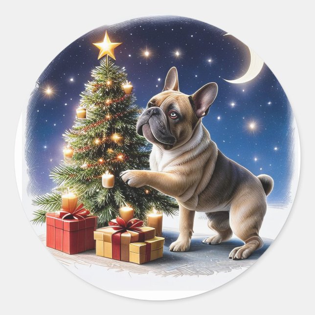 Sticker Rond Bouledogue français arbre de Noël Bouledogue (Devant)
