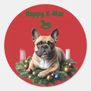 Sticker Rond Bouledogue français Bulldog français Noël