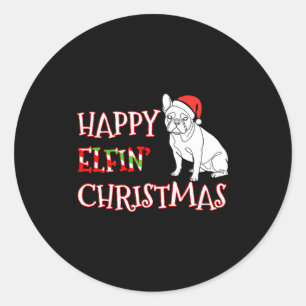 Sticker Rond Bouledogue français chapeau de Santa drôle heureux