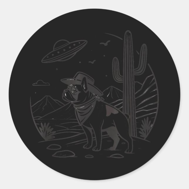 Sticker Rond Bouledogue français cowboy ouf western  (Devant)