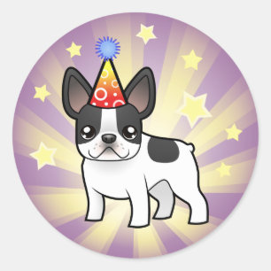 Sticker Rond Bouledogue français d'anniversaire