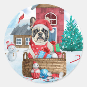 Sticker Rond Bouledogue français dans la maison de chien de Noë