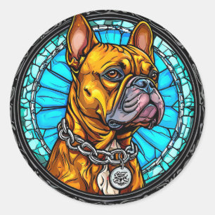 Sticker Rond Bouledogue français dans un design orné