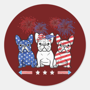 Sticker Rond Bouledogue Français Drapeau Américain 4 Juillet