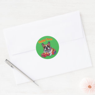 Sticker Rond Bouledogue français French Bulldog chaine lumineus
