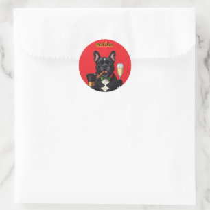Sticker Rond Bouledogue français French Bulldog Cigare 