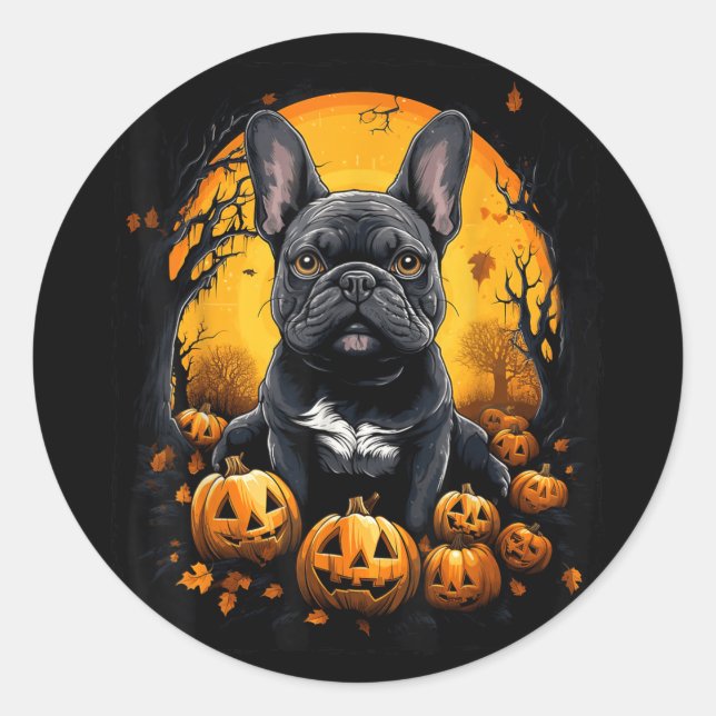 Sticker Rond Bouledogue français Halloween (Devant)