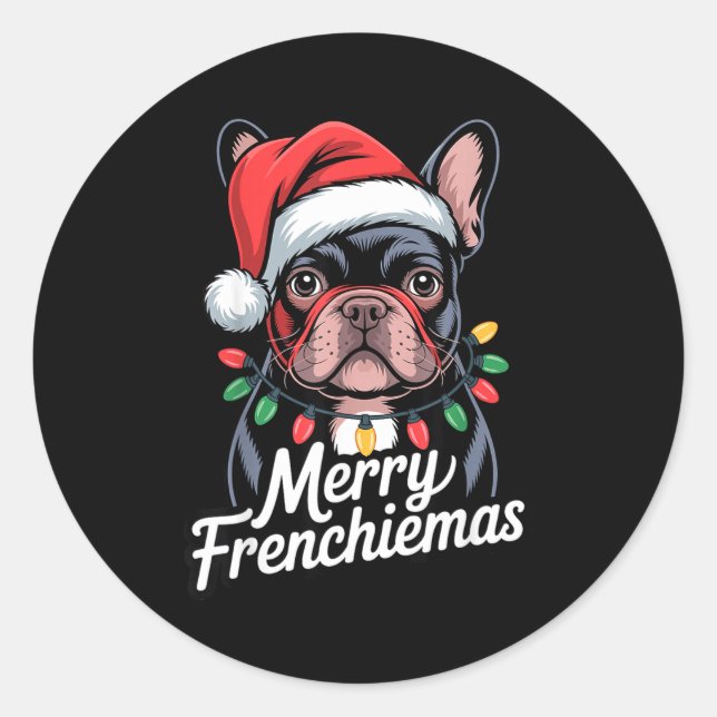 Sticker Rond Bouledogue Français Joyeux Frenchiemas Chapeau de  (Devant)