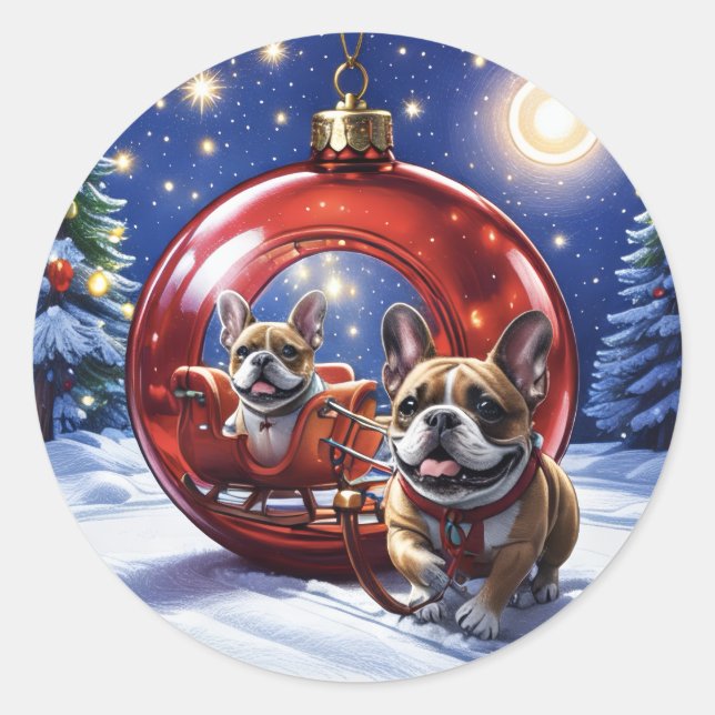 Sticker Rond Bouledogue français Noël French Bulldog (Devant)