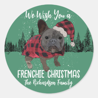 Sticker Rond Bouledogue français Noël personnalisé Dog Frenchie